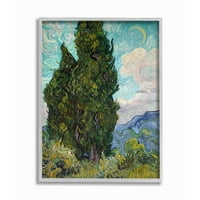 Stupell Industries copaci înalți verde albastru Van Gogh pictură clasică încadrată artă de perete de Vincent Van Gogh