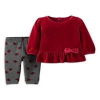 Carter ' s Child Of Mine Baby Girl catifea top & pantaloni costum, Set