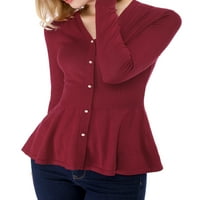 Chilipiruri unice femei Peplum Top Smocked Maneca lunga tricot pulover