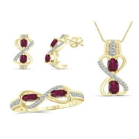 2. Carat T. G. W. Ruby și White Diamond Accent 14k aur peste argint set de bijuterii din 3 piese