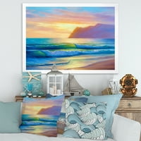Designart 'Sunrise Glow on the Sea Waves IV' imprimare de artă încadrată nautică și de coastă
