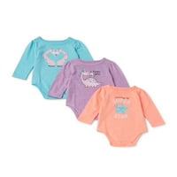 Garanimals Baby Girl Body-uri grafice Cu mânecă lungă, 3pk