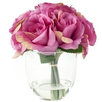 Aranjament Floral Trandafir cu vază de sticlă-Pink by Pure Garden