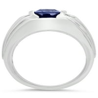 Bărbați . Argint Sterling cu safir albastru creat și inel de diamante simulate