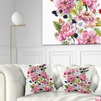 Designart acuarelă Roz compoziție florală-pernă de aruncare florală-18x18