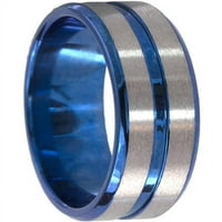 Inel de titan cu margine conică cu o canelură anodizată în albastru