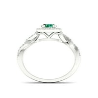 Imperial Gemstone Sterling Silver Oval tăiat creat smarald și a creat Alb Safir Halo femei Inel de logodna