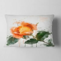 Designart Orange Rose schiță acuarelă-pernă de aruncare florală-12x20