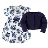 Set de rochii și Cardigan din bumbac Organic atins de natură pentru bebeluși și copii mici, floral Bleumarin, 12 luni