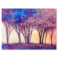 Designart 'Copaci Albaștri Colorați Peisaj Forestier Abstract' Imprimare Modernă De Artă De Perete Din Pânză