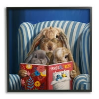 Stupell Industries Rabbit Family Reading Book Birds & Bees fotoliu încadrat artă de perete, 12, Design De Lucia Heffernan
