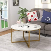Măsuță de cafea 36in Fau marmură sufragerie modernă măsuță de cafea laterală rotundă cu Accent w cadru metalic, aur alb bronz