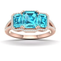 Imperial Gemstone 10k Rose Gold Emerald Cut Swiss Blue Topaz CT TW diamant trei pietre Halo Split Shank inel pentru femei