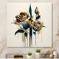 Designart trandafiri Flow Flower pe vopsea bej auriu VIII Canvas Wall Art