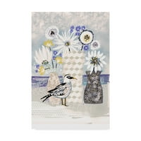 Marcă comercială Fine Art 'vaze flori de pasăre pe plajă' Canvas Art de Karen Fields
