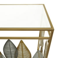 DecMode 44 30 masă consolă din frunze metalice aurii cu blat din sticlă oglindită, 1 bucată