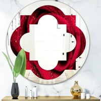 Designart 'petale de trandafir roșu cu picături de ploaie' oglindă modernă de perete rotund-Quatrefoil