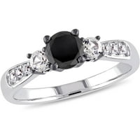 Carat T. W. diamant negru și Carat T. G. W. a creat un inel de logodnă din trei pietre din Argint Alb Safir