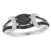 1-Carat TW diamant alb-negru 10kt Aur Alb Split-Gamba inel de logodna