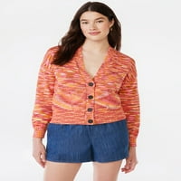 Pulover Cardigan pentru femei cu asamblare gratuită cu buzunare Patch - uri, greutate medie, dimensiuni XS-XXXL