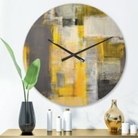 Designart 'Galben și gri Abstract' ceas de perete Modern din lemn