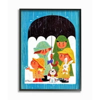 Camera copiilor de Stupell Rainy Day Familie desen animat albastru verde copii pepinieră pictura încadrată de artă de perete de