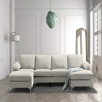 Canapea secțională în formă de U Aukfa pentru sufragerie, canapea extensibilă Convertibilă modernă cu Otoman Detașabil și pernă