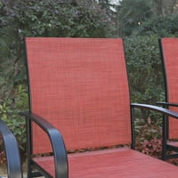 Studio Set de mese în aer liber din 5 piese cu masă pătrată și scaune Textilene pentru 4 persoane, negru și roșu