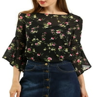 Chilipiruri unice femei Bell maneca florale imprimeuri șifon bluza cu Cami
