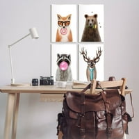Stupell Industries portrete ciudate de animale din pădure artă grafică artă Neîncadrată imprimare artă de perete, Set de 4, Design