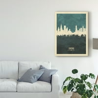 Marcă comercială Fine Art 'Chicago Illinois Skyline Poster Teal' pânză artă de Michael Tompsett