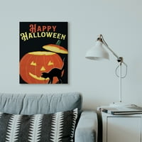 Stupell acasă D Procor fericit Halloween dovleac Pisica negru portocaliu cuvânt Design panza arta de perete de sâmbătă seara Post